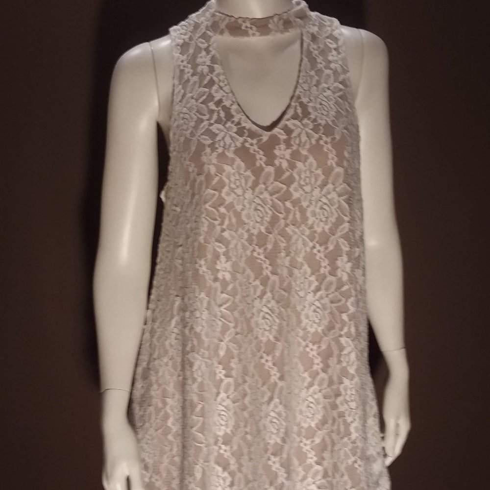 Beige with white floral lace, Size L, Dress